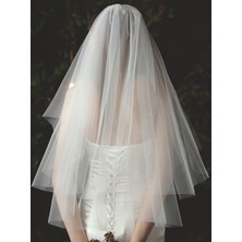 Bbays New Trend Çift Kat Duvak,düz Kumaşlı Duvak Gelin Duvak Nikah Aksesuarı Düz Klipsli