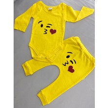 Çekik Bebek Emoji Desenli Bebek Body Zıbın Alt Üst Zıbın Bebek Takım Badi  %100 Pamuk Bebek  Hediyelih