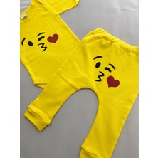 Çekik Bebek Emoji Desenli Bebek Body Zıbın Alt Üst Zıbın Bebek Takım Badi  %100 Pamuk Bebek  Hediyelih