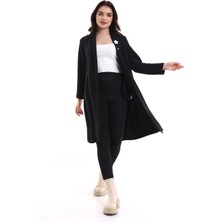 Modaness Kadın Jakarlı Örme Siyah Kimono Ceket
