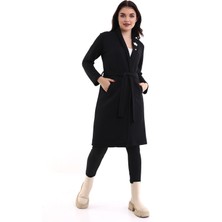 Modaness Kadın Jakarlı Örme Siyah Kimono Ceket