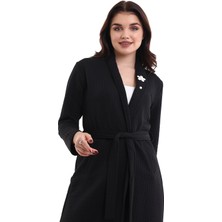 Modaness Kadın Jakarlı Örme Siyah Kimono Ceket
