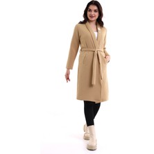 Modaness Kadın Jakarlı Örme Bej Kimono Ceket