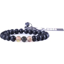 JTAW23DOB1220 Akik Zircon Taşlı Çelik Küre Onyx Doğaltaş Bileklik