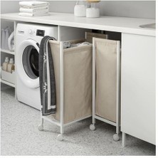 IKEA Tekerlekli Çamaşır Sepeti 80 Litre Meridyendukkan Beyaz Renk Metal Sepet