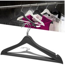 Olgun Home Ahşap Görünümlü Elbise Askısı Siyah Elbise Askısı Döner Başlıklı 48 Adet