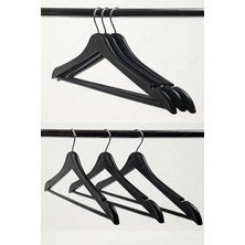 Olgun Home Ahşap Görünümlü Elbise Askısı Siyah Elbise Askısı Döner Başlıklı 36 Adet