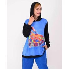 Butik Ayseba Park Moda Kadın Mavi Flamingo Kapüşonlu Sweatshirt Bluz