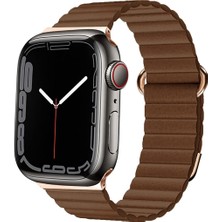 MobaxAksesuar Apple Watch 10/11 42mm-38/40/41mm Kordon Mıknatıslı Magnetik Deri Kordon 2/3/4/5/6/se/7/8/9
