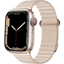 MobaxAksesuar Apple Watch 10/11 42mm-38/40/41mm Kordon Mıknatıslı Magnetik Deri Kordon 2/3/4/5/6/se/7/8/9