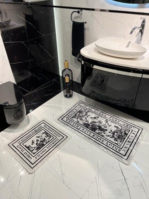 Brillant 2'li Sloganlı Bathroom Yıkanabilir Banyo Paspas Takımı (60X100 - 60X50)