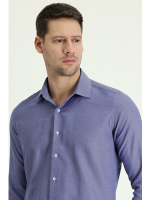 Kiğılı Uzun Kol Slim Fit Desenli Klasik Gömlek