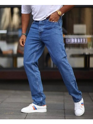 WE11 Erkek Rahat Kalıp Baggy Kot Pantolon - Mavi