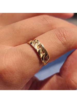 Fasek Gold Gümüş Yüzük - Gurbet Zincir Tasarım Gümüş Yüzük-Gurbet Taşsız 925 Ayar Gümüş Yüzük