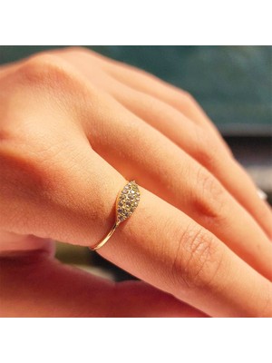 Fasek Gold Gümüş Yüzük - Minimal Mekik Signity Swaroski Fantezi Şans 925 Ayar Gümüş Tasarım Yüzük