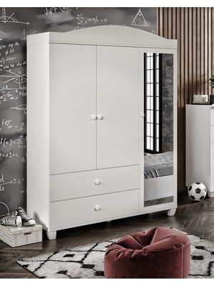 Rosepal Mobilya Torino Aynalı 3 Kapaklı 2 Çekmeceli 8 Bölmeli Beyaz Gardrop