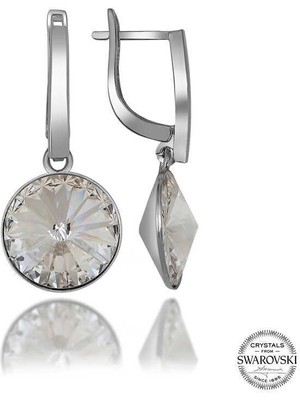 Gumush Swarovski Crystal Taşlı Gümüş Beyaz Sallantılı Kadın Küpe