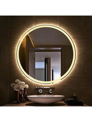 Mirrorland 60 cm Çapında Kumlamalı Ledli Ayna / Dekoratif Ayna / Adaptörlü