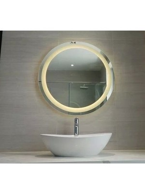 Mirrorland 70 cm Çapında Gün Işığı LED Işıklı Kumlamalı LED Ayna / Dekoratif Ayna / Banyo Aynası / Yuvarlak Ayna/ışıklı Ayna/trafolu