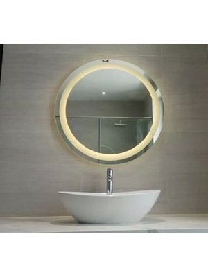 Mirrorland 80 cm Çapında Gün Işığı LED Işıklı Kumlamalı LED Ayna / Dekoratif Ayna / Banyo Aynası /yuvarlak Ayna/ışılı Ayna/ Trafolu