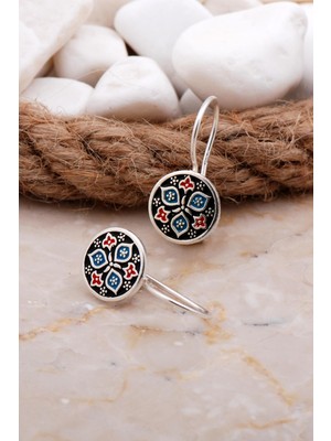 Sümer Telkari Anadolu Motifli Mineli El İşi Gümüş Küpe 5923