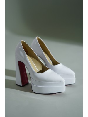Ayakkabı Ateşi Beyaz Rugan Çift Platform Özel Tasarım Kadın Ayakkabı Rigel