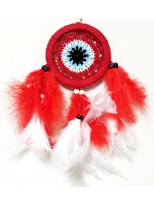 Mixperi Kırmızı ve Beyaz Kuş Tüylü Dream Catcher El Yapımı Mini Duvar Süsü