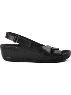 Bento Ayakmod Bento 15.027 Siyah Kadın Dolgu Topuk Sandalet