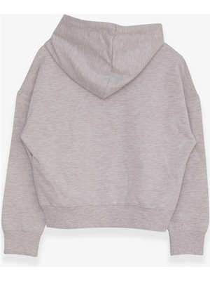 Breeze Kız Çocuk Yazı Baskılı Kapüşonlu Hırka Bej Melanj Soft (9-14 Yaş)