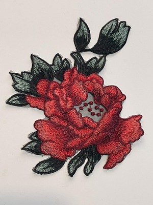 Gönülden Tasarım 23X17 cm  Nakış Işleme Kırmızzı Gül Güpür Aplik Yama