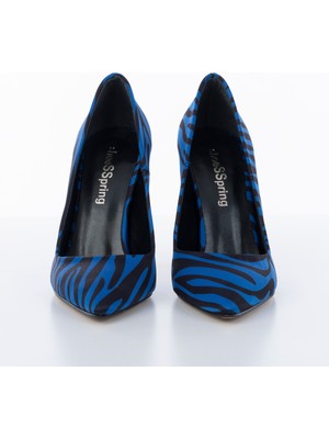 ShoeSSpring Ince Topuklu Saks Zebra Desenli Stiletto