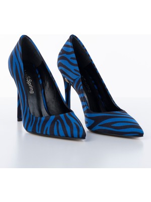 ShoeSSpring Ince Topuklu Saks Zebra Desenli Stiletto