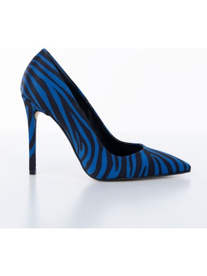 ShoeSSpring Ince Topuklu Saks Zebra Desenli Stiletto