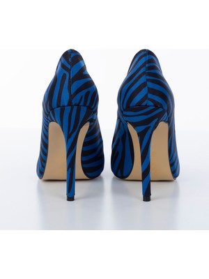 ShoeSSpring Ince Topuklu Saks Zebra Desenli Stiletto