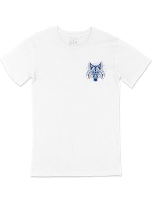Cix Mavi Kurt Cep Logo Tasarımlı Beyaz Tişört