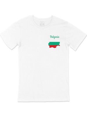 Cix Bulgaristan Haritalı ve Bayraklı Cep Logo Tasarımlı Beyaz Tişört