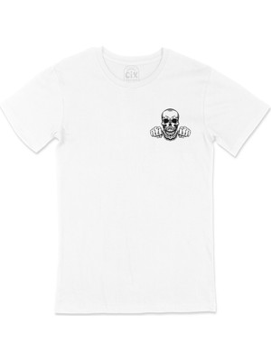 Cix Kuru Kafa Yumruk Cep Logo Tasarımlı Beyaz Tişört