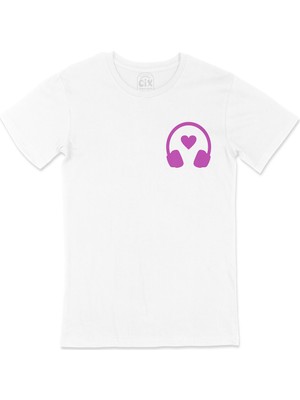 Cix Pembe Müzik Aşkı Cep Logo Tasarımlı Beyaz Tişört