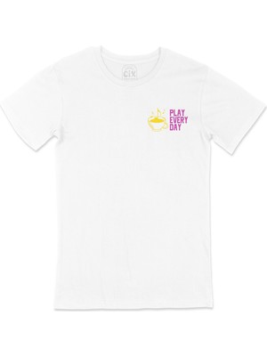 Cix Pembe Play Every Day Cep Logo Tasarımlı Beyaz Tişört