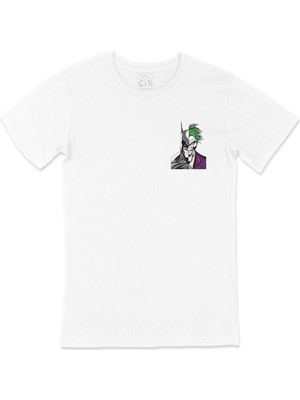Cix Batman & Joker Cep Logo Tasarımlı Beyaz Tişört