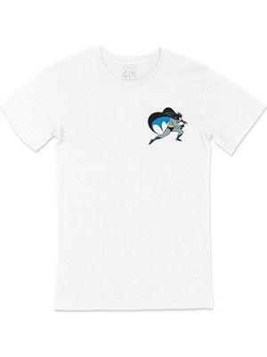 Cix Batman Kara Şövalye Cep Logo Tasarımlı Beyaz Tişört