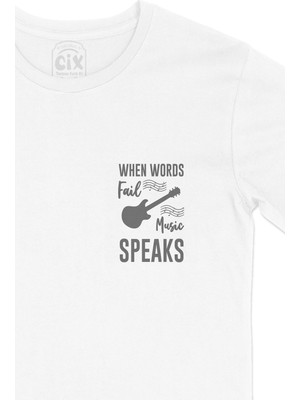 Cix When Words Fail Music Speaks Cep Logo Tasarımlı Beyaz Tişört