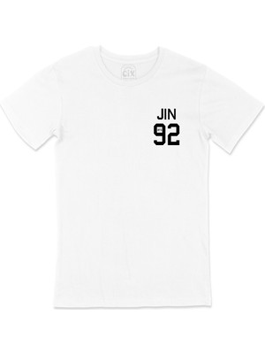 Cix Bts Bangtan Boys Jin 92 Cep Logo Tasarımlı Beyaz Tişört