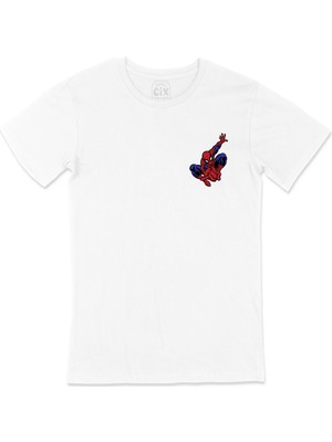 Cix Spiderman Cep Logo Tasarımlı Beyaz Tişört