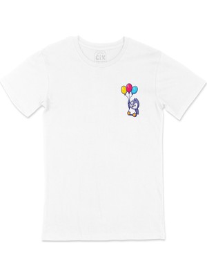 Cix Balonlu Penguen Cep Logo Tasarımlı Beyaz Tişört