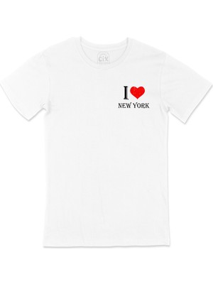 Cix I Love New York Cep Logo Tasarımlı Beyaz Tişört
