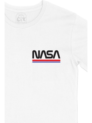 Cix Nasa Yazılı Cep Logo Tasarımlı Beyaz Tişört