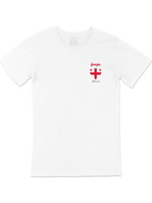 Cix Atlanta Gürcistan Bayraklı Kalpli Cep Logo Tasarımlı Beyaz Tişört
