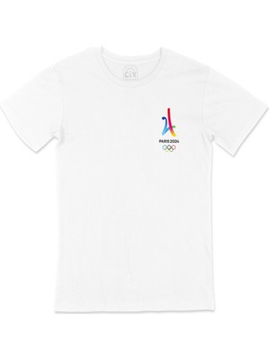 Cix Paris 2024 Olimpiyatları Cep Logo Tasarımlı Beyaz Tişört