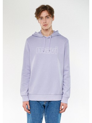 Mavi Erkek Mavi Logo Baskılı Kapüşonlu Mor Sweatshirt 065606-70530